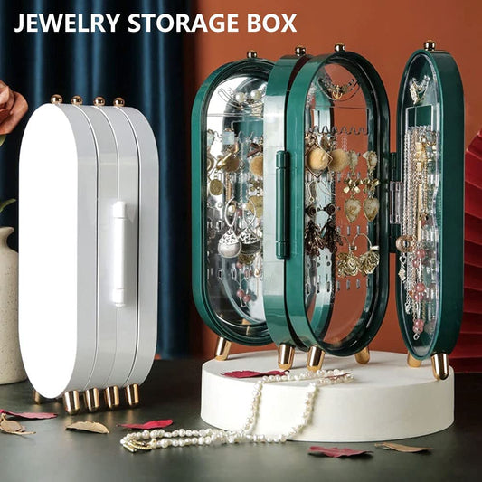 Jewellery Box Organiser with Mirror - Foldable Exquisite Dustproof Jewelry Storage Case