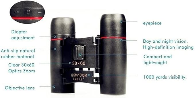 30x60 Compact Folding Binoculars, Folding Telescope With Clean Cloth and Carry Case