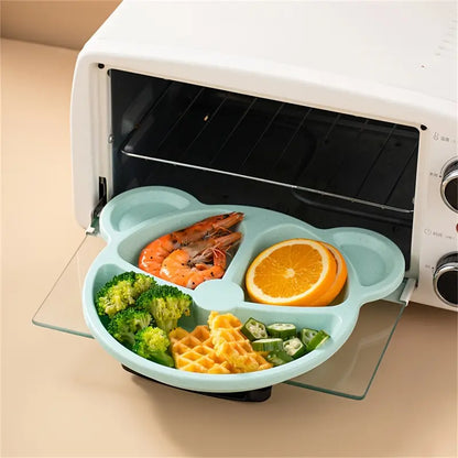 5 Pcs Bear Plate Set - Cartoon compartment dinner plate | Includes