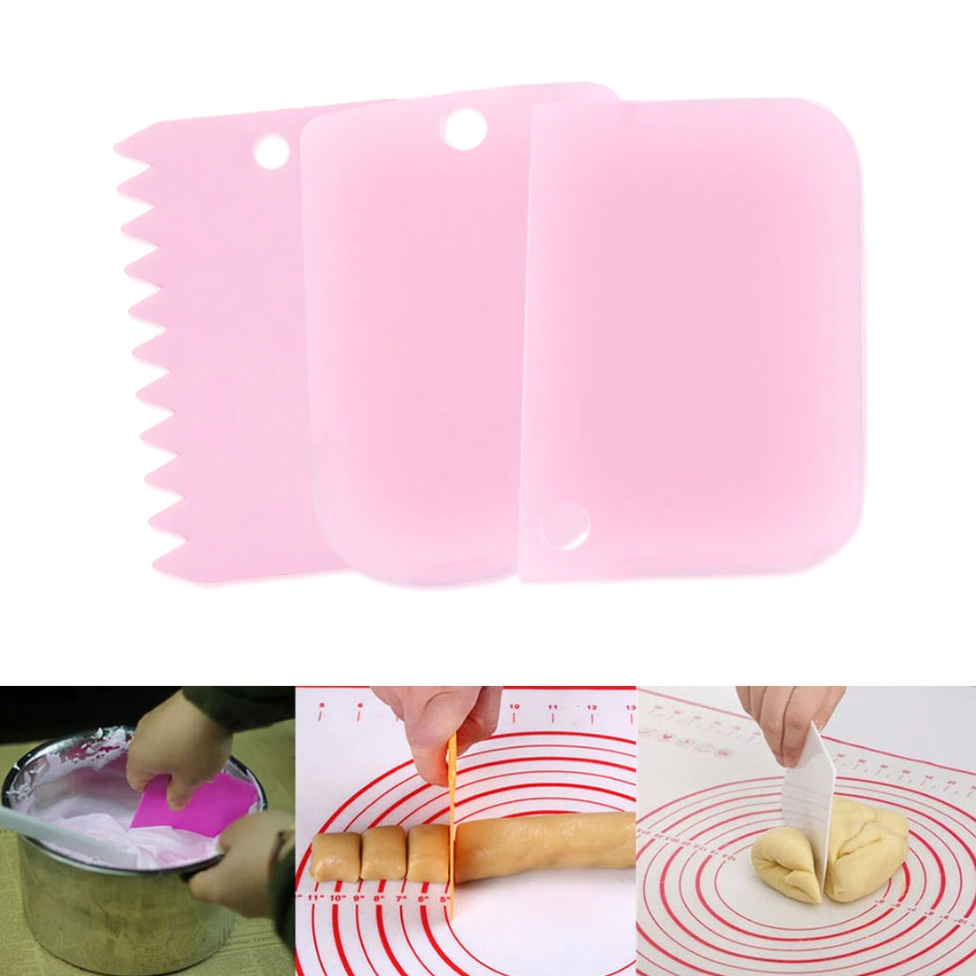 3PCS/Set DIY Cake Cream Scraper Set Cake Decorating Tools Multifunctional Irregular Teeth