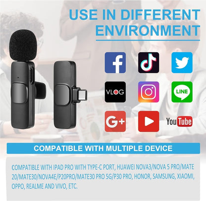 WIRELESS MIC K9 Dual Microphone Mic Plug &amp; Play USB Type C