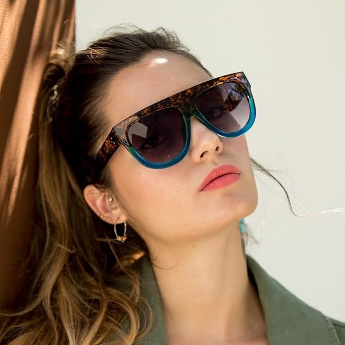 Gradient Oversized Square Sunglasses Tortoiseshell &amp; Aqua Blue