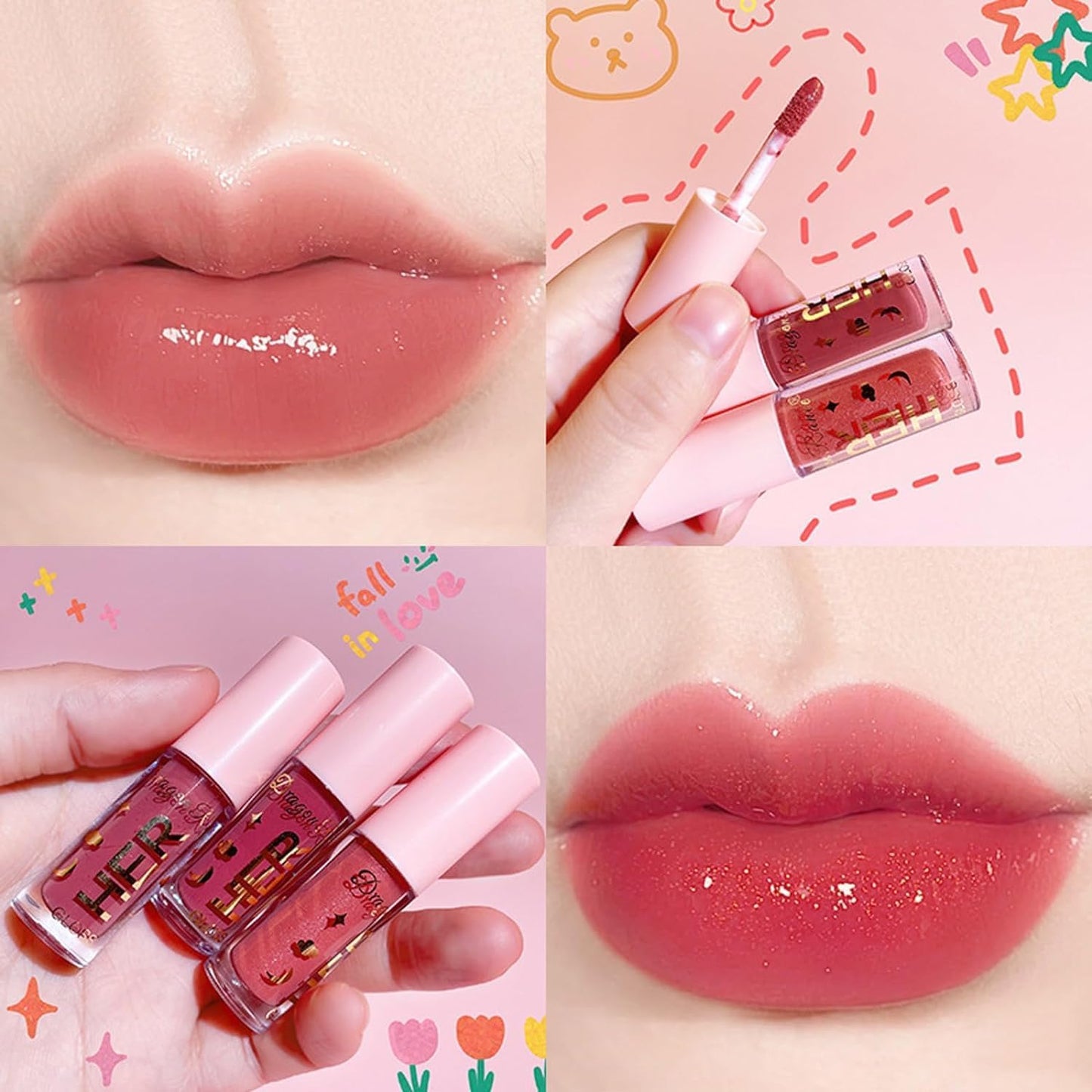 3 PC Mirror Lip Gloss Tinted Lip Balm Lip Oil Hydrating Non-Sticky