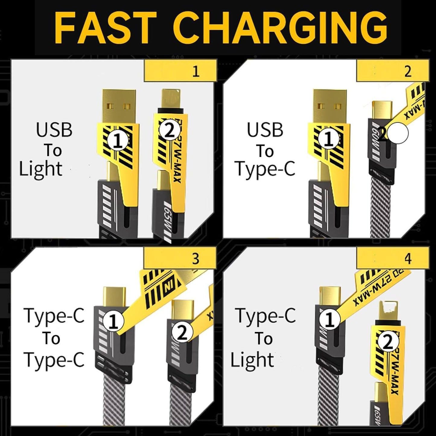 4-in-1 Multi USB Charging Cable USB-C to USB-C, USB-C to Lightning,
