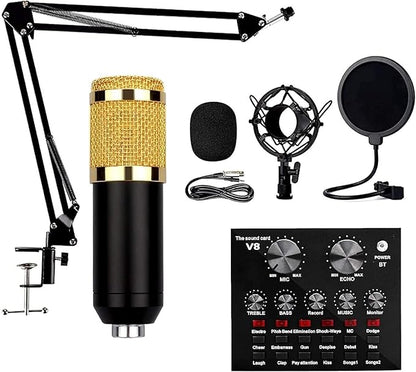 Podcast Mic Set With Live Sound Card,condenser Microphone With Rechargeable 12 Kinds