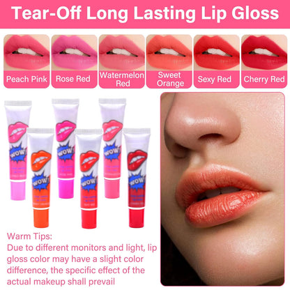 Pack Of 6 High Pigmented Lip Gloss Lipstick Tattoo Peel Off Durable