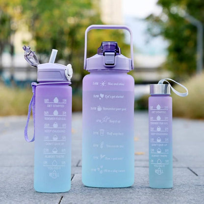 Sports Water Bottles 3 Pcs Set with Motivational Time Marker &amp; Leak