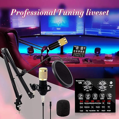Podcast Mic Set With Live Sound Card,condenser Microphone With Rechargeable 12 Kinds