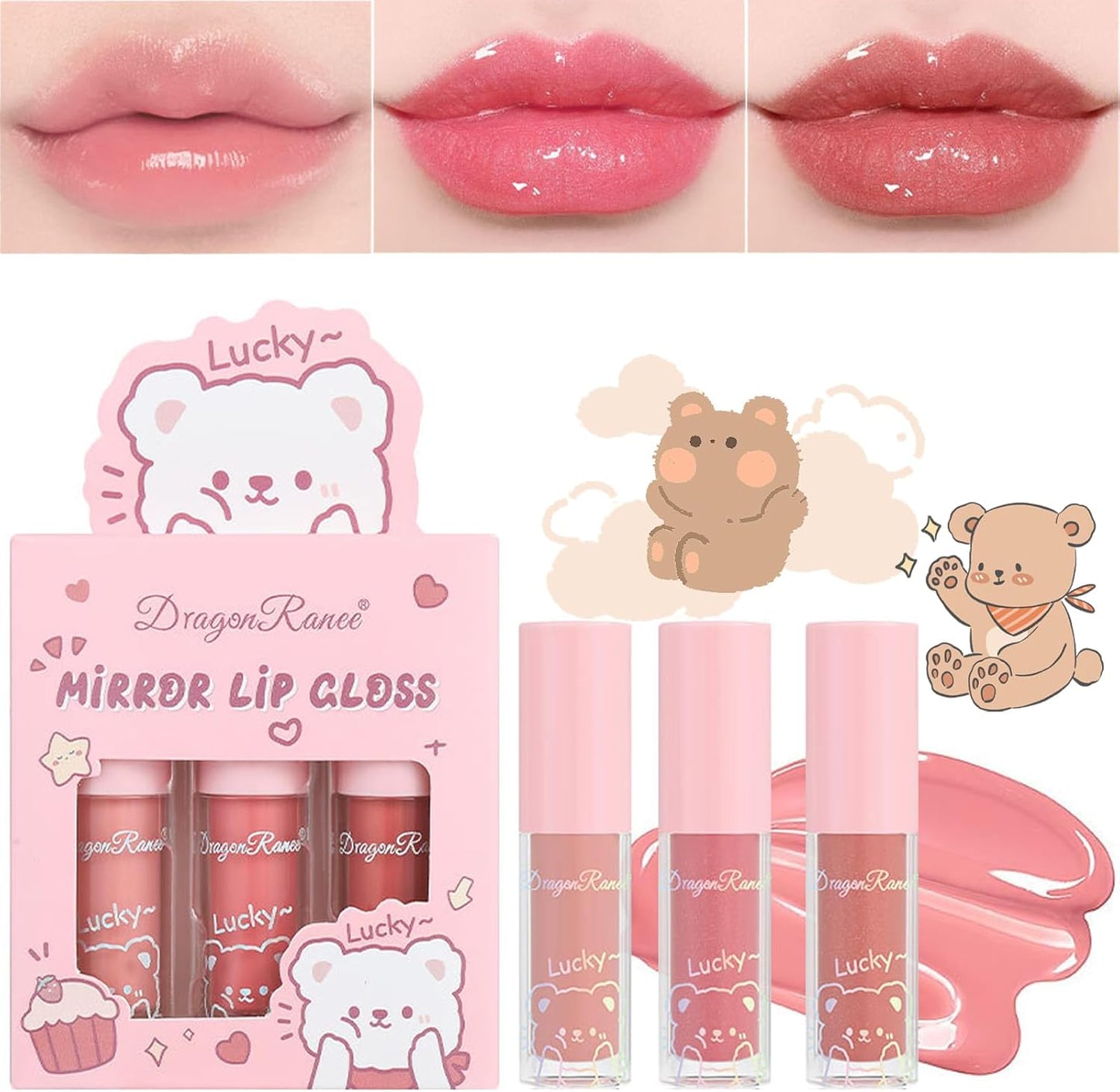 3 PC Mirror Lip Gloss Tinted Lip Balm Lip Oil Hydrating Non-Sticky