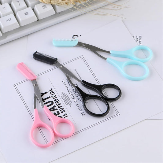 Scissors Eyebrow Trimmer Scissors Comb Stainless Steel Brow Hair Scissors Clips Shaping