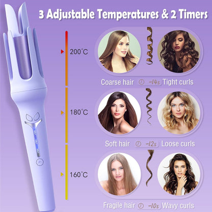 Hair Curler, 32mm Automatic Curling Iron, 3 Adjustable Temperatures And 2 Timer