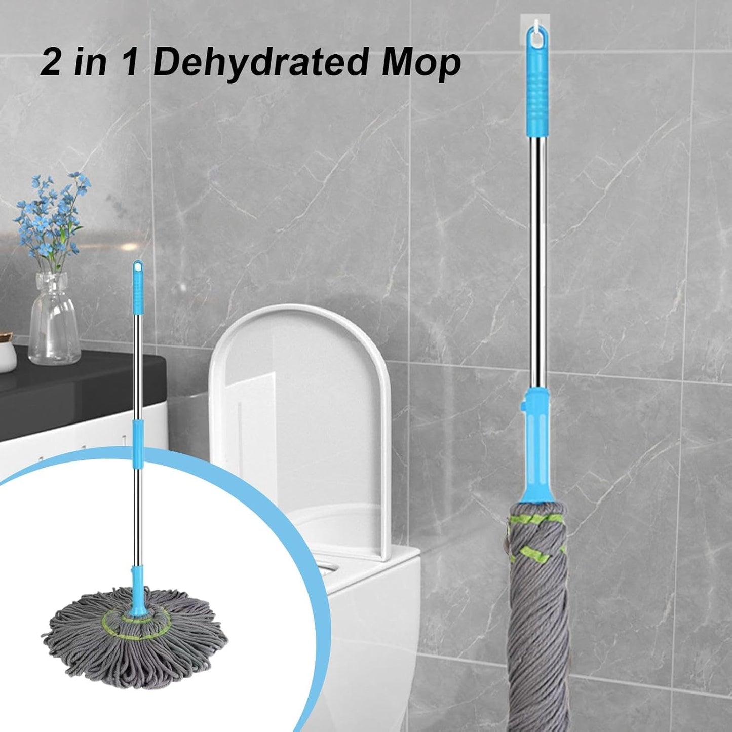 Extendable Twist Mop Fine Fiber Floor Mop - 2-in-1 Rotatable Adjustable Mop
