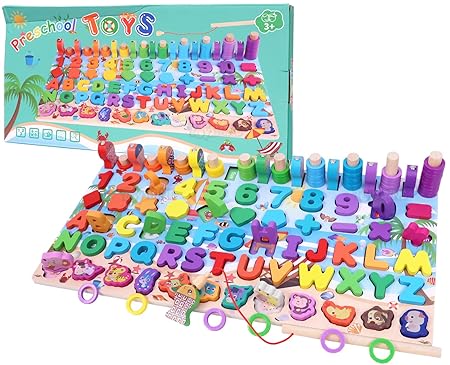 Wooden Puzzle Sorting Learning Board Toys | ABC, Numbers, Shapes, Abacus, Fish