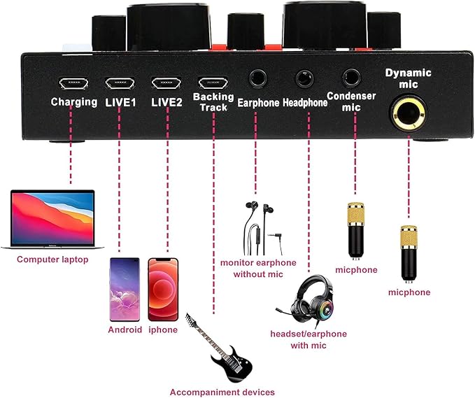 Podcast Mic Set With Live Sound Card,condenser Microphone With Rechargeable 12 Kinds