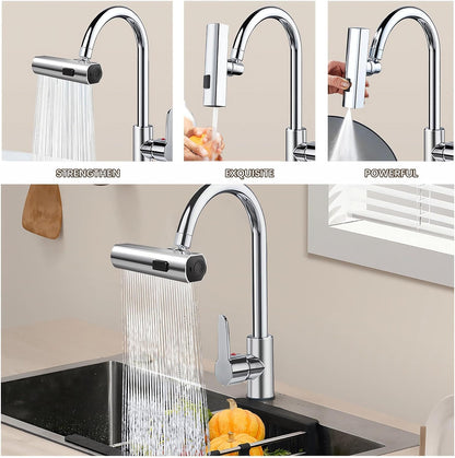 Multifunctional Kitchen Sink Waterfall Faucet Pressurized Shower Bubbler Splash-proof 4 Modes Spout