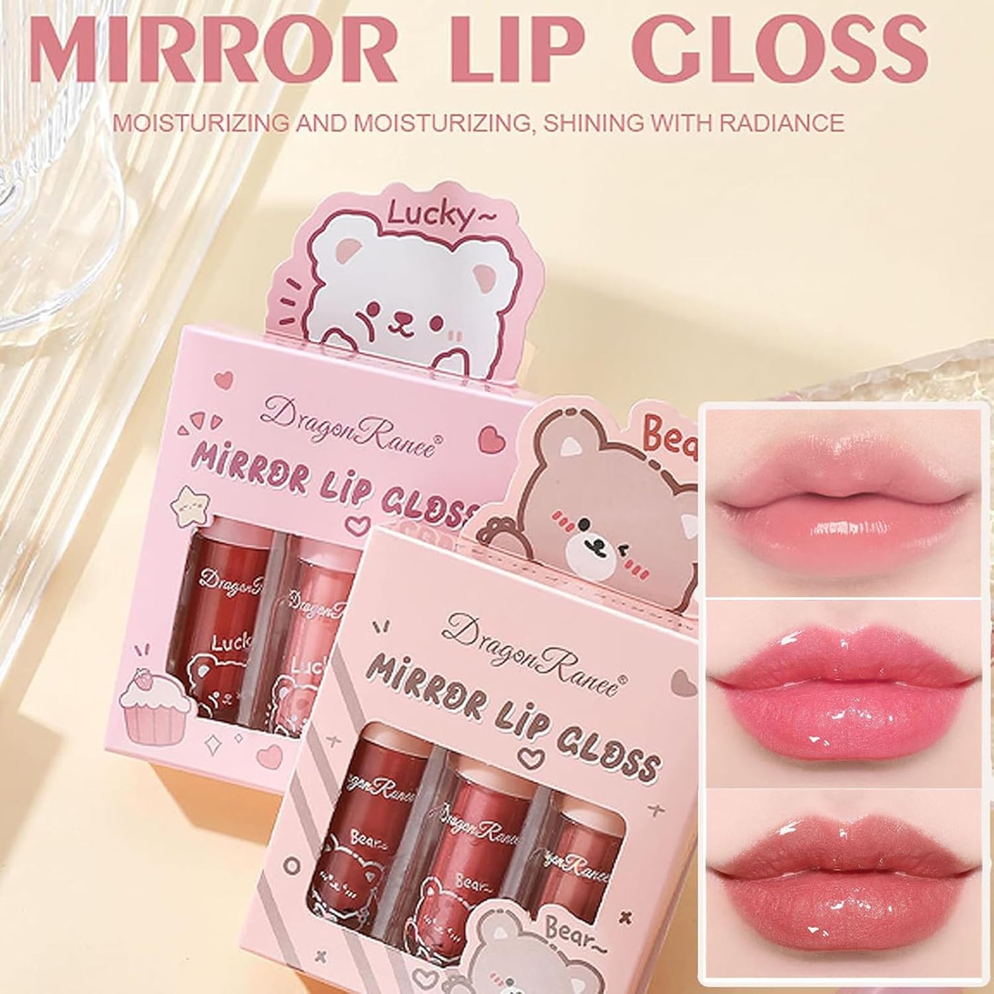 3 PC Mirror Lip Gloss Tinted Lip Balm Lip Oil Hydrating Non-Sticky