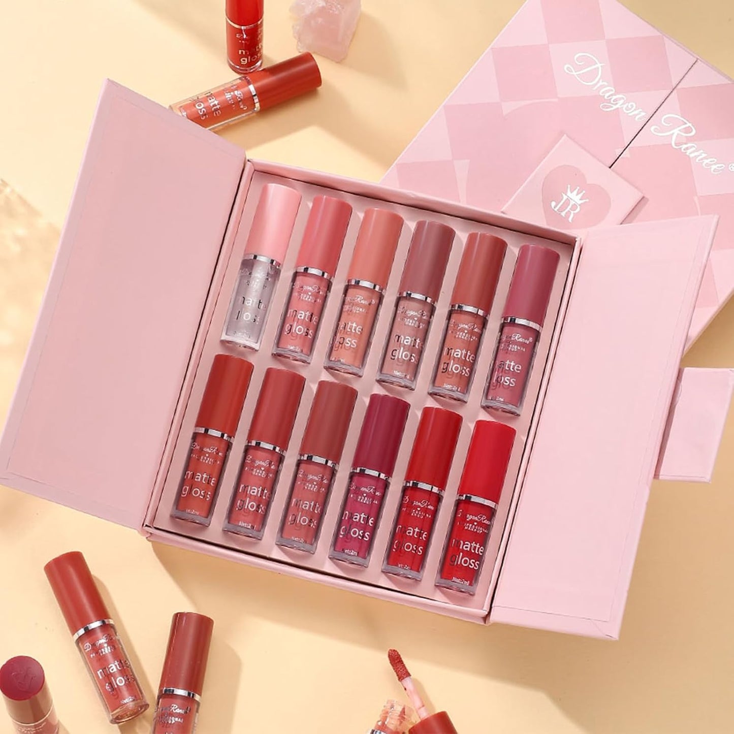 DRAGON RANEE 12-Color Matte Lip Gloss Set Long-Lasting Waterproof Lip Gloss