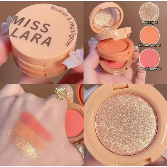 3 In 1 Matte Highlighter Blush Palette Pearly Blusher Shimmer Brighten Silkworm