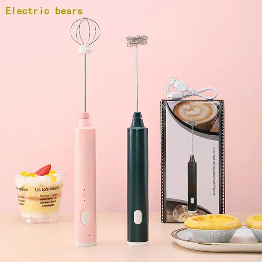 Handheld Electric Milk Frother Whisk Egg Beater USB Rechargeable Coffee Blender Household