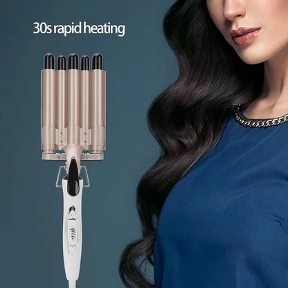 Hair Crimper, 5 Barrel Easy Curling Iron Wand 14 Levels Temperature Adjustable