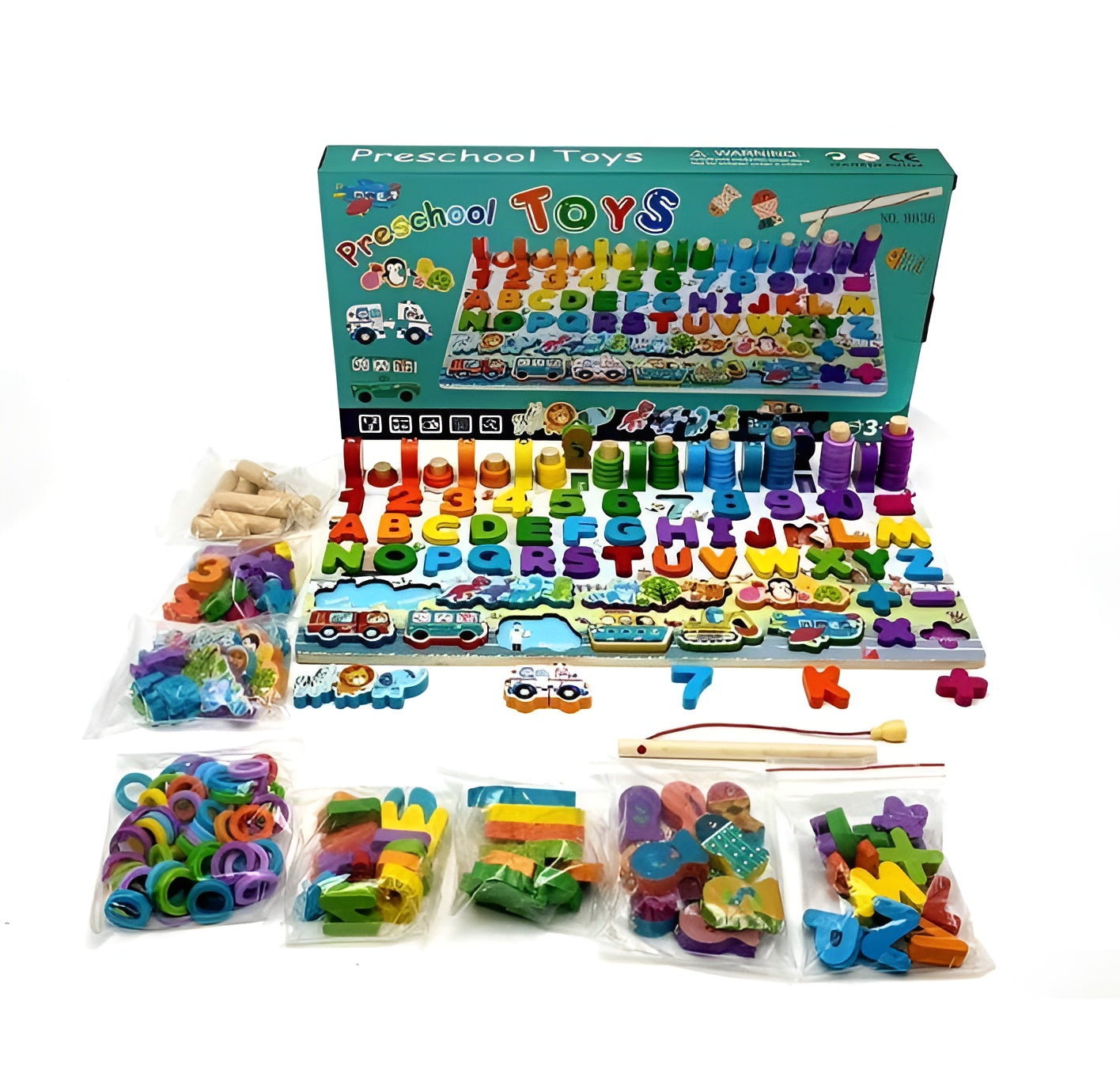 Wooden Puzzle Sorting Learning Board Toys | ABC, Numbers, Shapes, Abacus, Fish