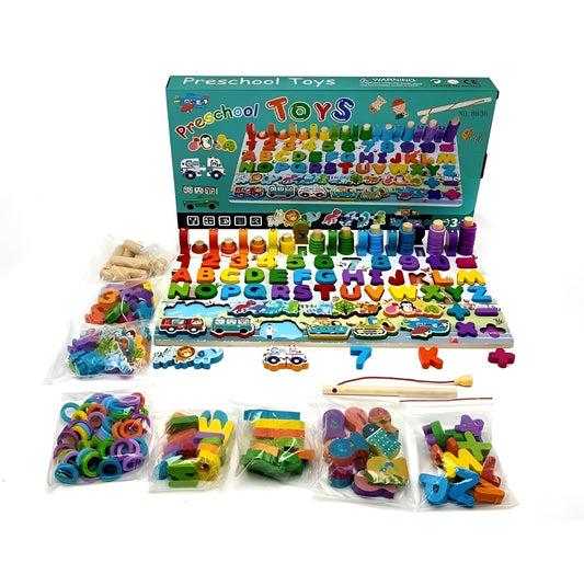 Wooden Puzzle Sorting Learning Board Toys | ABC, Numbers, Shapes, Abacus, Fish
