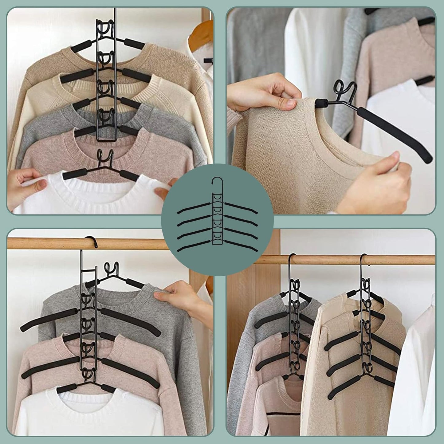 5 in 1 Hangers Space Saving, Heavy Duty Non-Slip Hangers with Padded