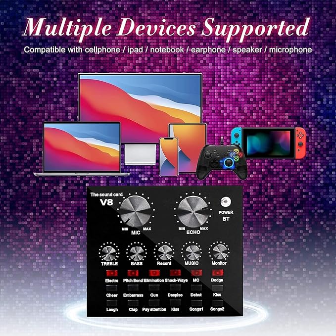 Podcast Mic Set With Live Sound Card,condenser Microphone With Rechargeable 12 Kinds