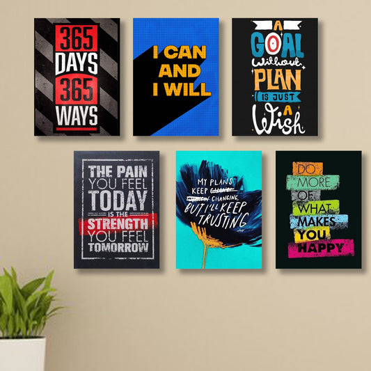 set of 6 Motivational sticky canvas frames for wall decore / sticky
