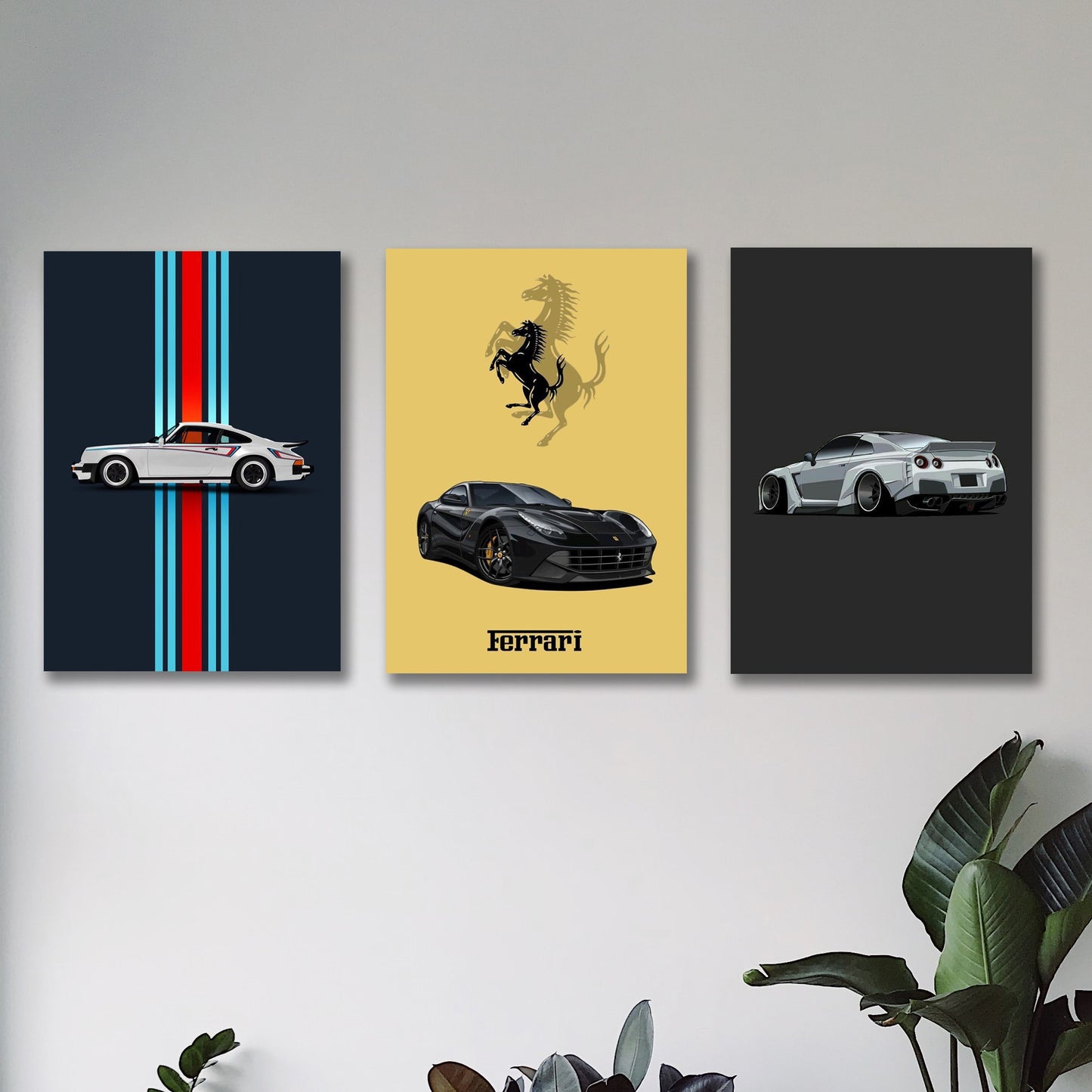 set of 3 sports cars wooden canvas frames for wall decore /
