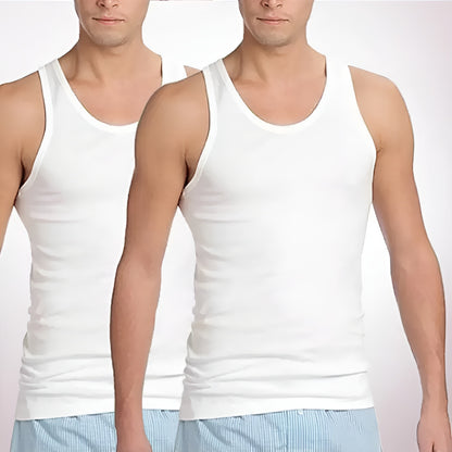 Pack of 2 Men under garment White banyan Round Neck Sleeveless Plain/Solid
