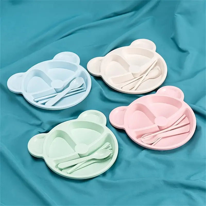 5 Pcs Bear Plate Set - Cartoon compartment dinner plate | Includes