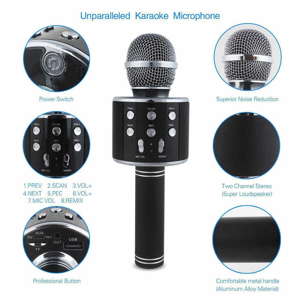 WS-858 Wireless Bluetooth Handheld Karaoke Portable Microphone with Built-in Rechargeable Speaker (random