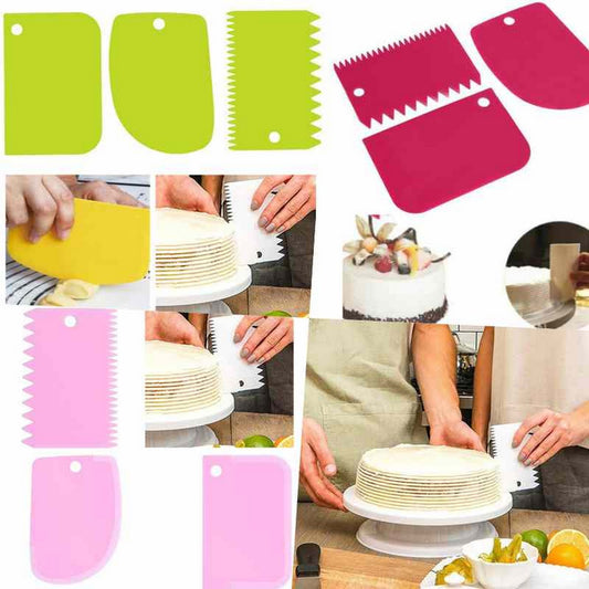 3PCS/Set DIY Cake Cream Scraper Set Cake Decorating Tools Multifunctional Irregular Teeth