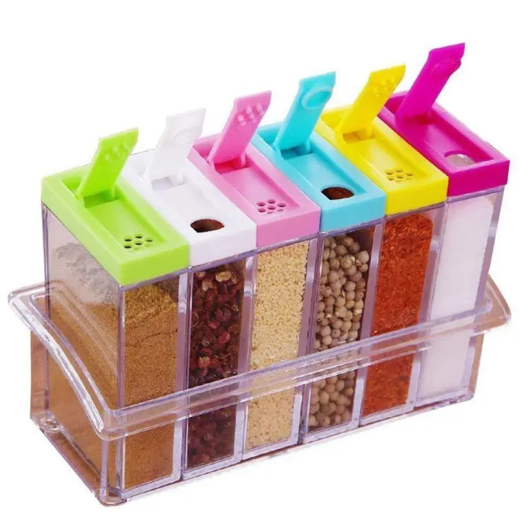 Spice Jars Dispenser Masala Rack Easy Flow Storage Crystal Seasoning Box Multicolour