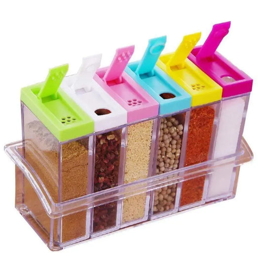 Spice Jars Dispenser Masala Rack Easy Flow Storage Crystal Seasoning Box Multicolour