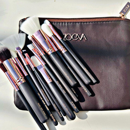 pack of 12 Zoeva makeup brushes with pouch complete makeup brush set