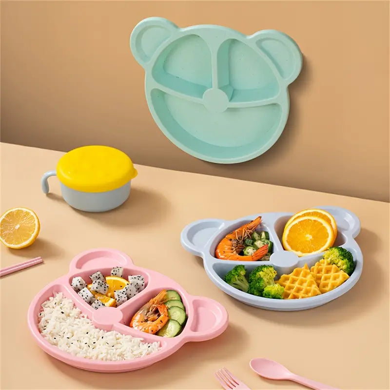 5 Pcs Bear Plate Set - Cartoon compartment dinner plate | Includes