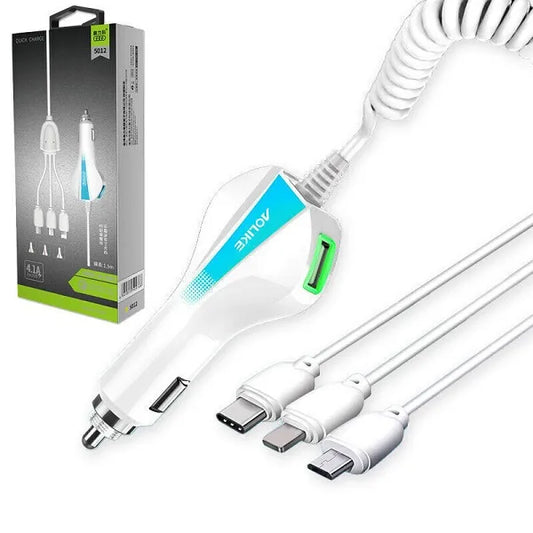 Aolike 5012 Car Phone Charger USB Fast Charge One Drag 3in1
