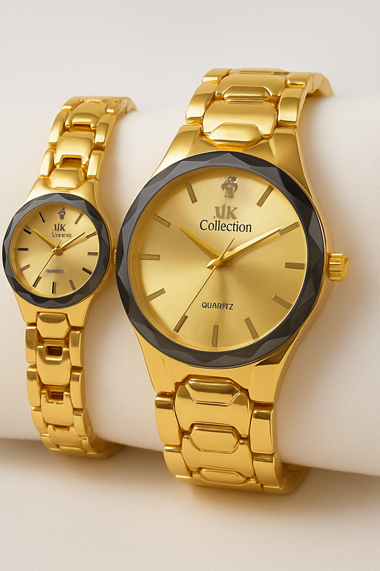 Gold Couple Watch Set Luxury Quartz Timepieces for Him &amp; Her