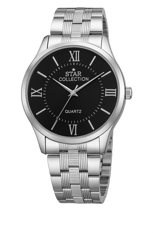 STAR COLLECTION Men's Stainless Steel Watch Silver Quartz Analog, Waterproof, Classic - CheckNpays