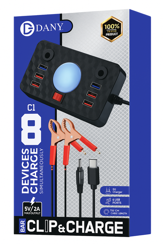 Dany C-1 Clipper Charger | 6 USB Ports | LED Light |