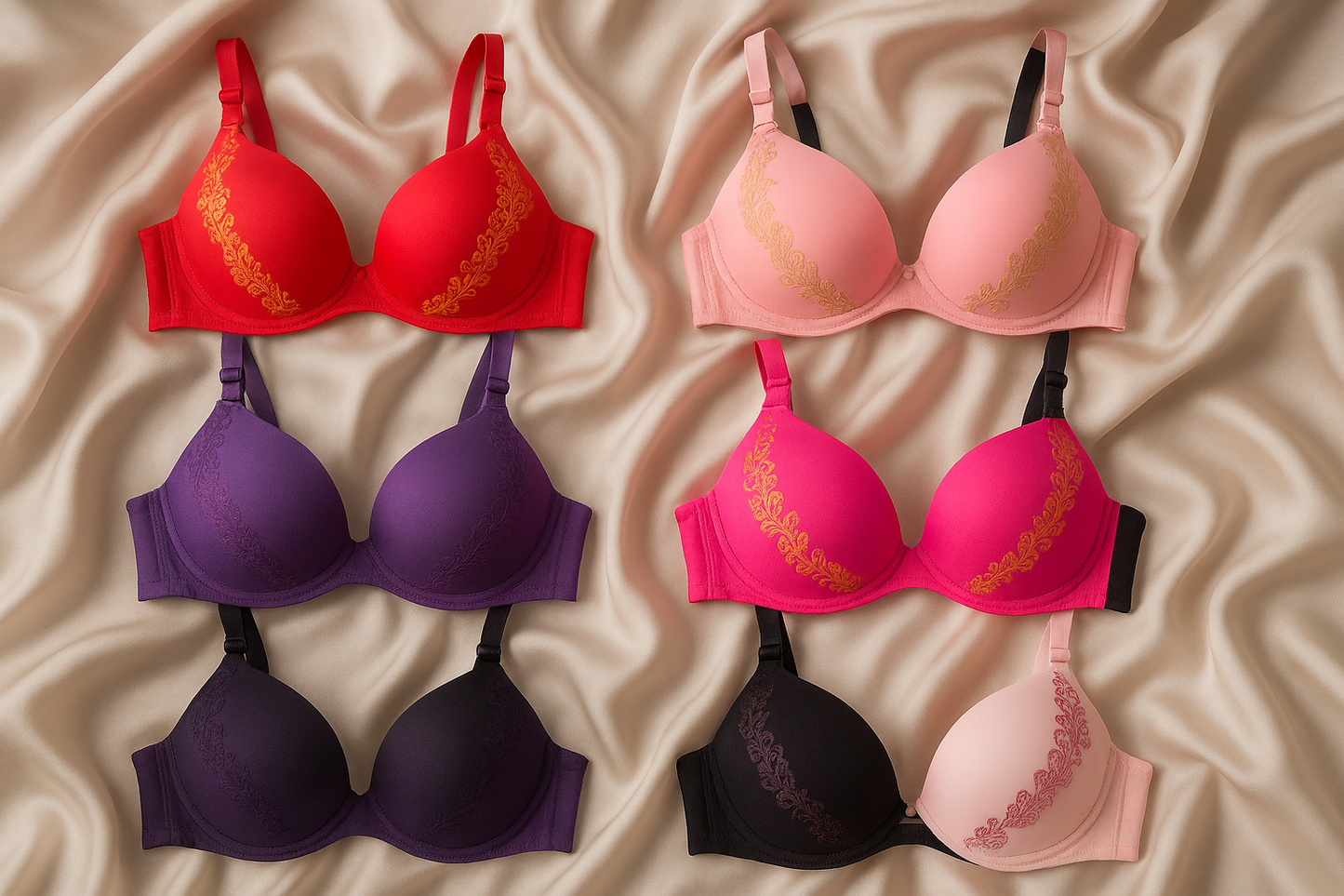 Silk Embroidered Padded Bra for Women Luxury Undergarment with Soft Silk - CheckNpays