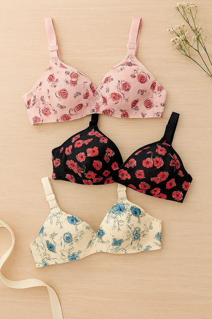 Printed Soft Cotton Padded Bra for Women | Comfortable Everyday Wear Undergarments - CheckNpays