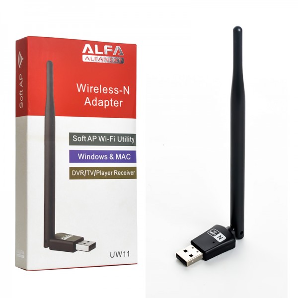 UW11 Alfa Net Wireless-N USB WiFi Adapter with Antenna | 2.4GHz 150/300Mbps