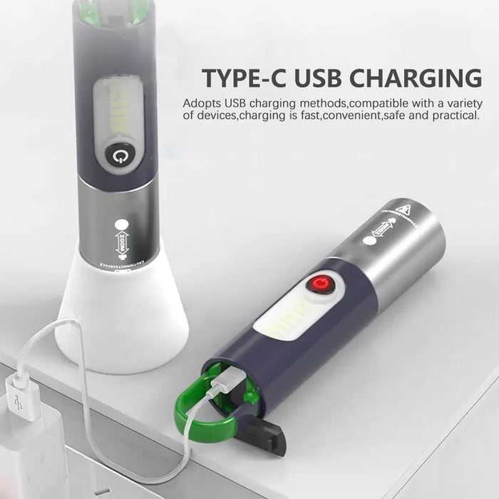 Zoomable Led Rechargeable Flashlight Outdoor Torch Light With Lamp Shade