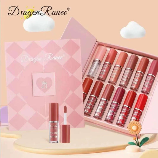 DRAGON RANEE 12-Color Matte Lip Gloss Set Long-Lasting Waterproof Lip Gloss