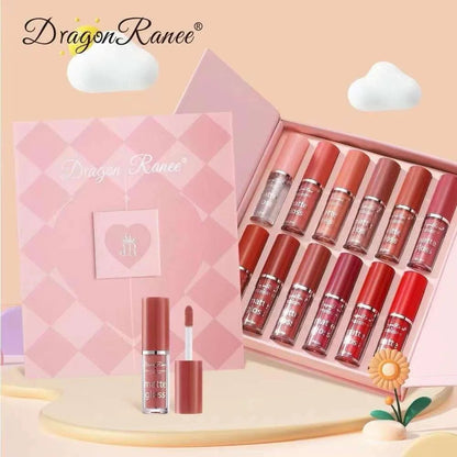 DRAGON RANEE 12-Color Matte Lip Gloss Set Long-Lasting Waterproof Lip Gloss