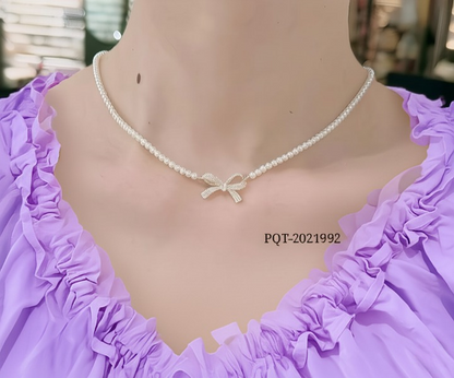 PQT-992 - Bow Shape Pearl Pendant Necklace for Women Dainty Jewelry