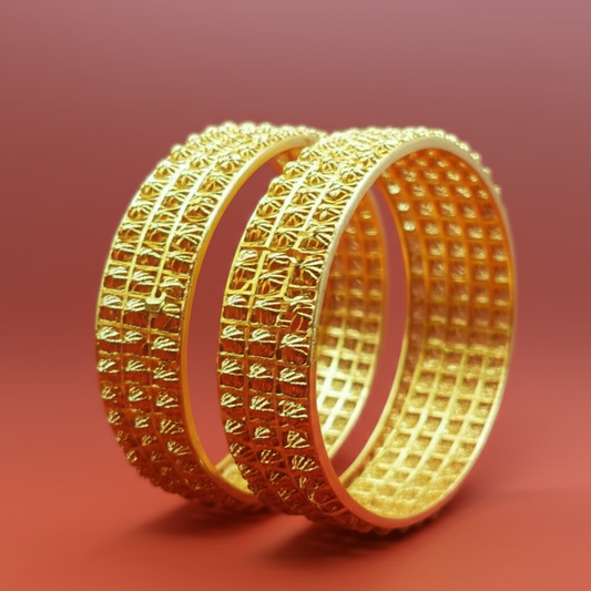Golden Brass Bangles for Women 1 Pair Artificial Jewelry Bangles in